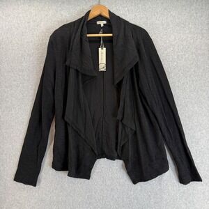 Mod-O-Doc Black Open Front Cardigan Sweater LS‎ Drape Front Size Large NWT FLAW